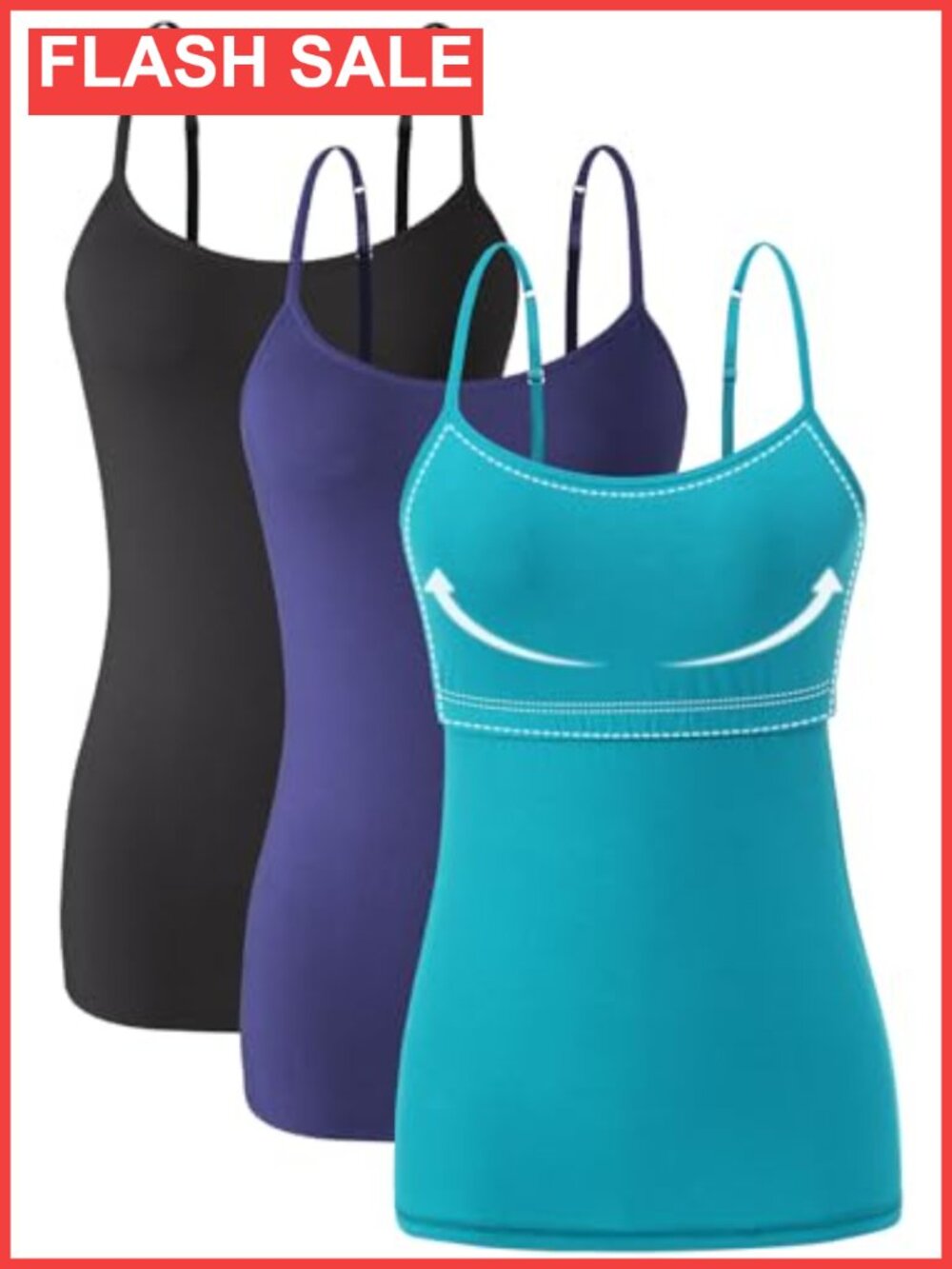 Women Cotton Camisole Shelf Bra Adjustable Spaghetti Strap Tank Top 3-Pack